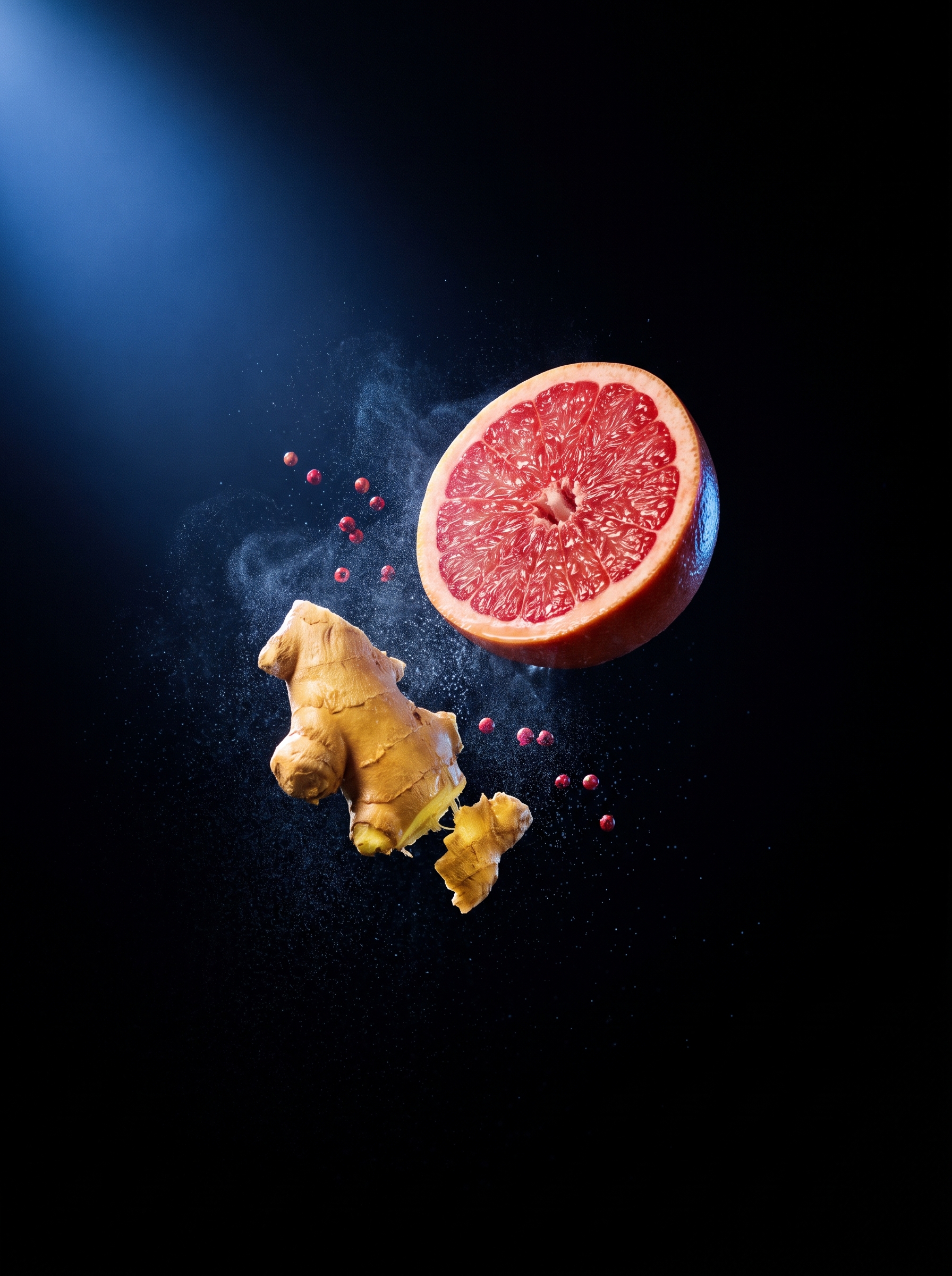 Toranja, gengibre e pimenta rosa